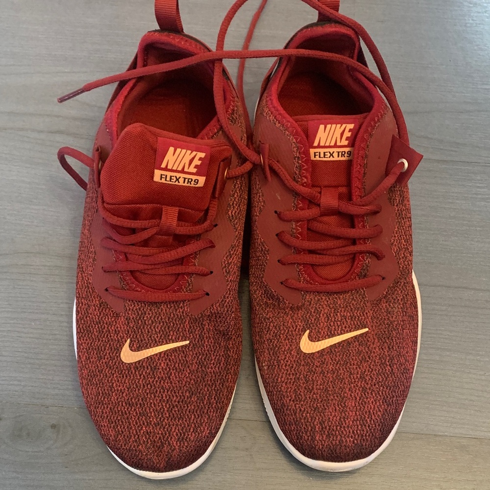 Nike Red Knit Training Sneakers with Peach Swoosh